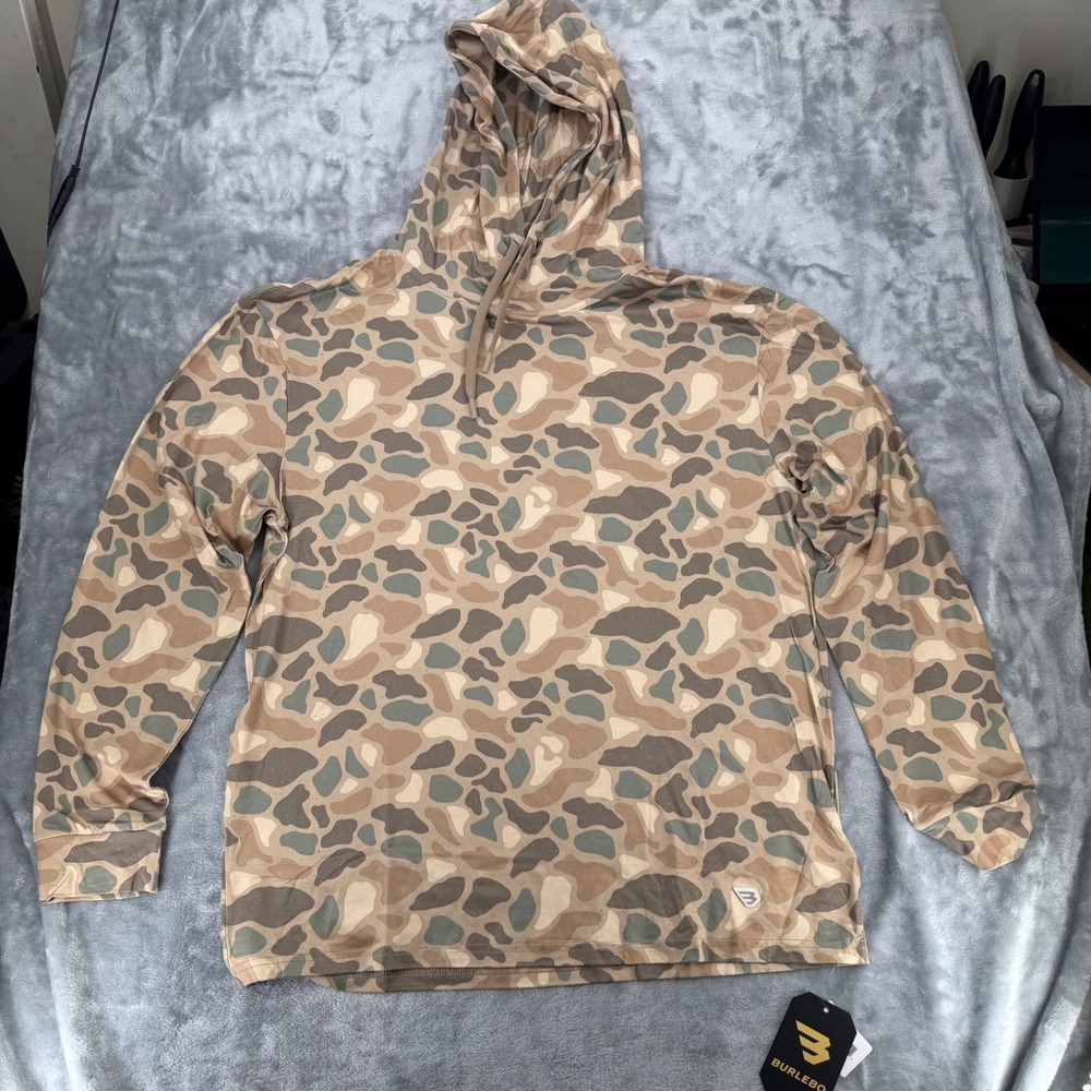 Burlebo Mens Performance Hoodie Large Retro Duck Camo UPF 50 SunNWT
